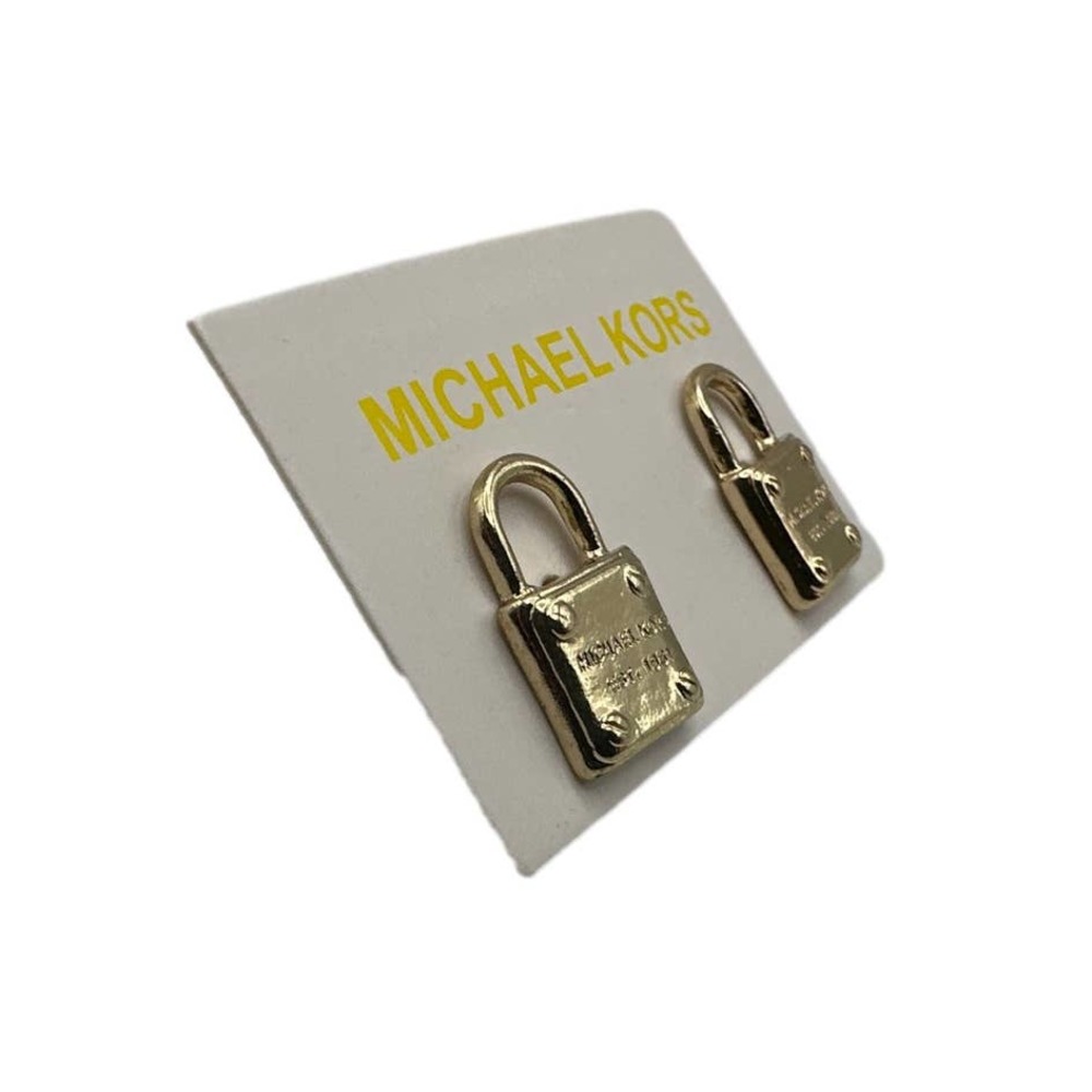 MICHAEL KORS Est 1981 Gold-Tone Logo Padlock Stud Earrings - Picture 3 of 4